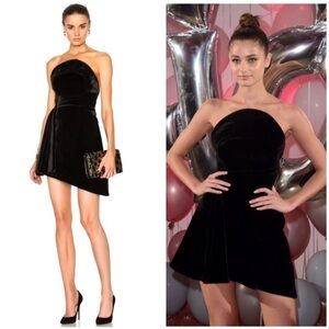 Brandon Maxwell Asymmetrical Velvet Mini Dress Black